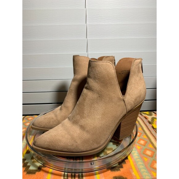 Women's Bamboo 8 Faux Suede Faux Wood Block Heeled Ankle Boot Zipper Back - Picture 7 of 13